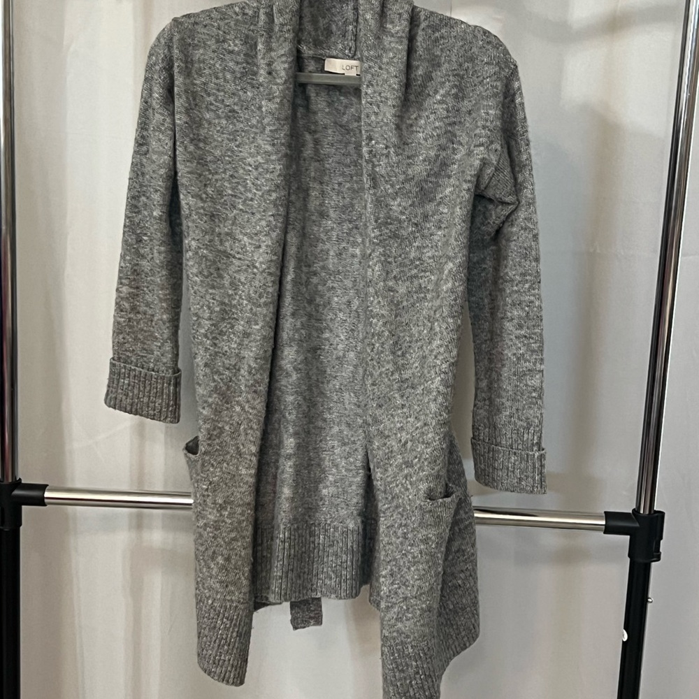 LOFT Heather Gray Open-Front Cardigan